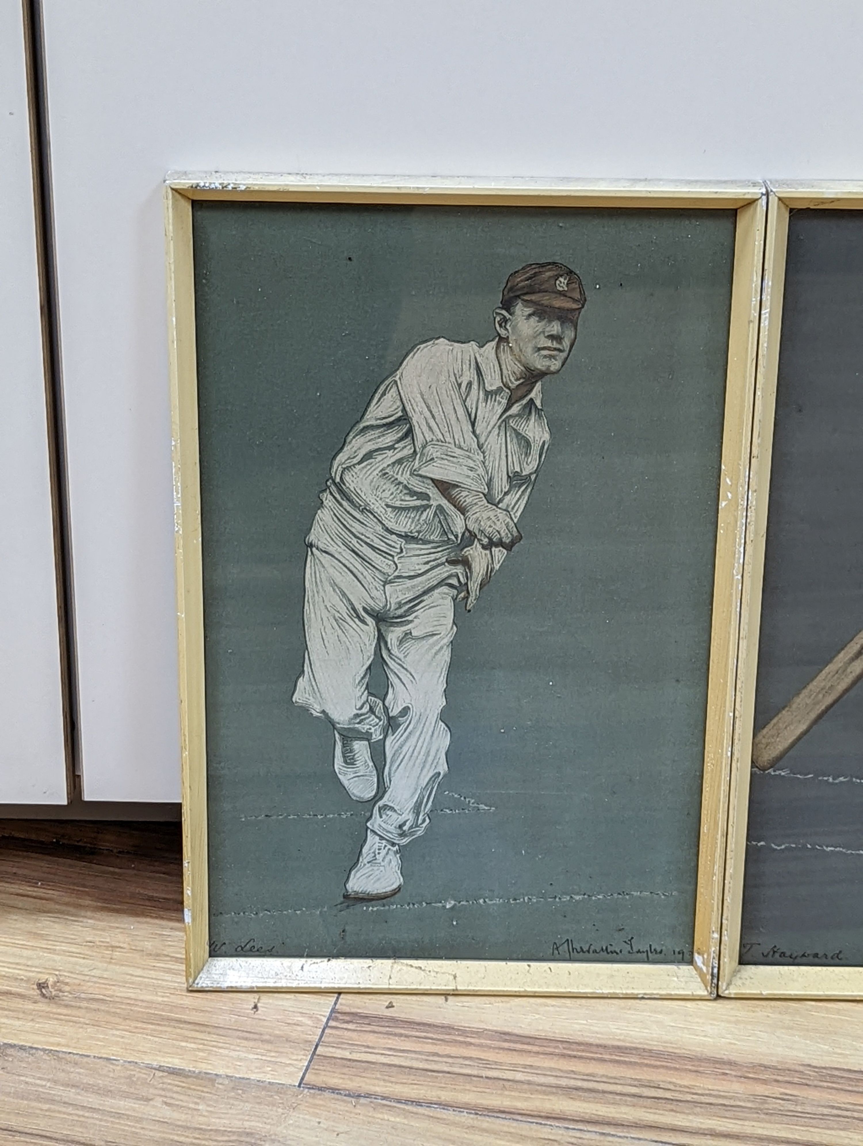 Albert Chevalier Tayler (1862-1925), pair of chromolithgraphs, The Cricketers: T. Hayward and W. Lees, signed in the plate, 34 x 22cm